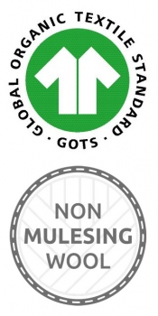 GOTS zertifiziert und mulesingfrei Siegel