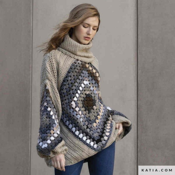 Pullover mit Wolle Azteca Farbe 7856 von Katia