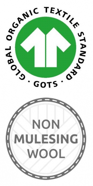 GOTS zertifiziert und mulesingfrei Siegel
